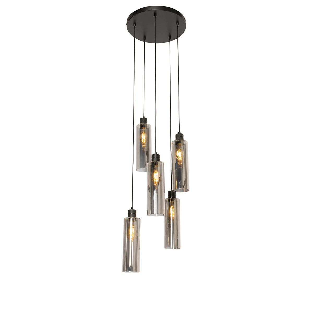 Modern hanging lamp black with smoke glass 5 lights - Stavelot