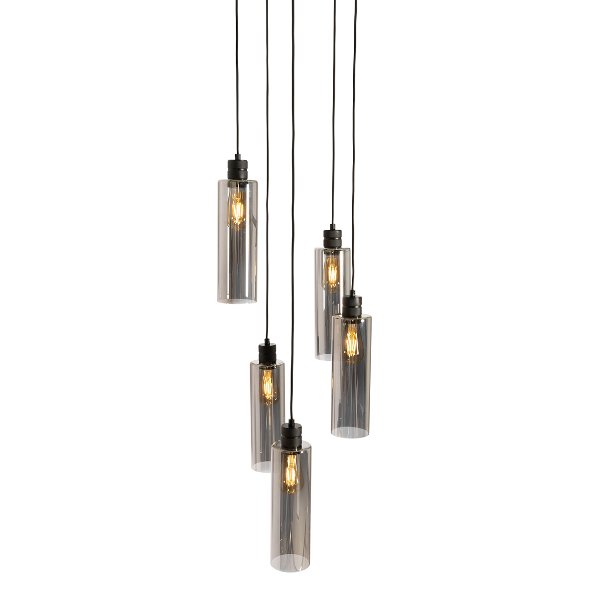 suspension moderne noire avec verre fumé 5 lumières - stavelot