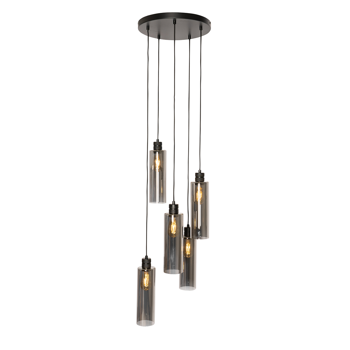 suspension moderne noire avec verre fumé 5 lumières - stavelot