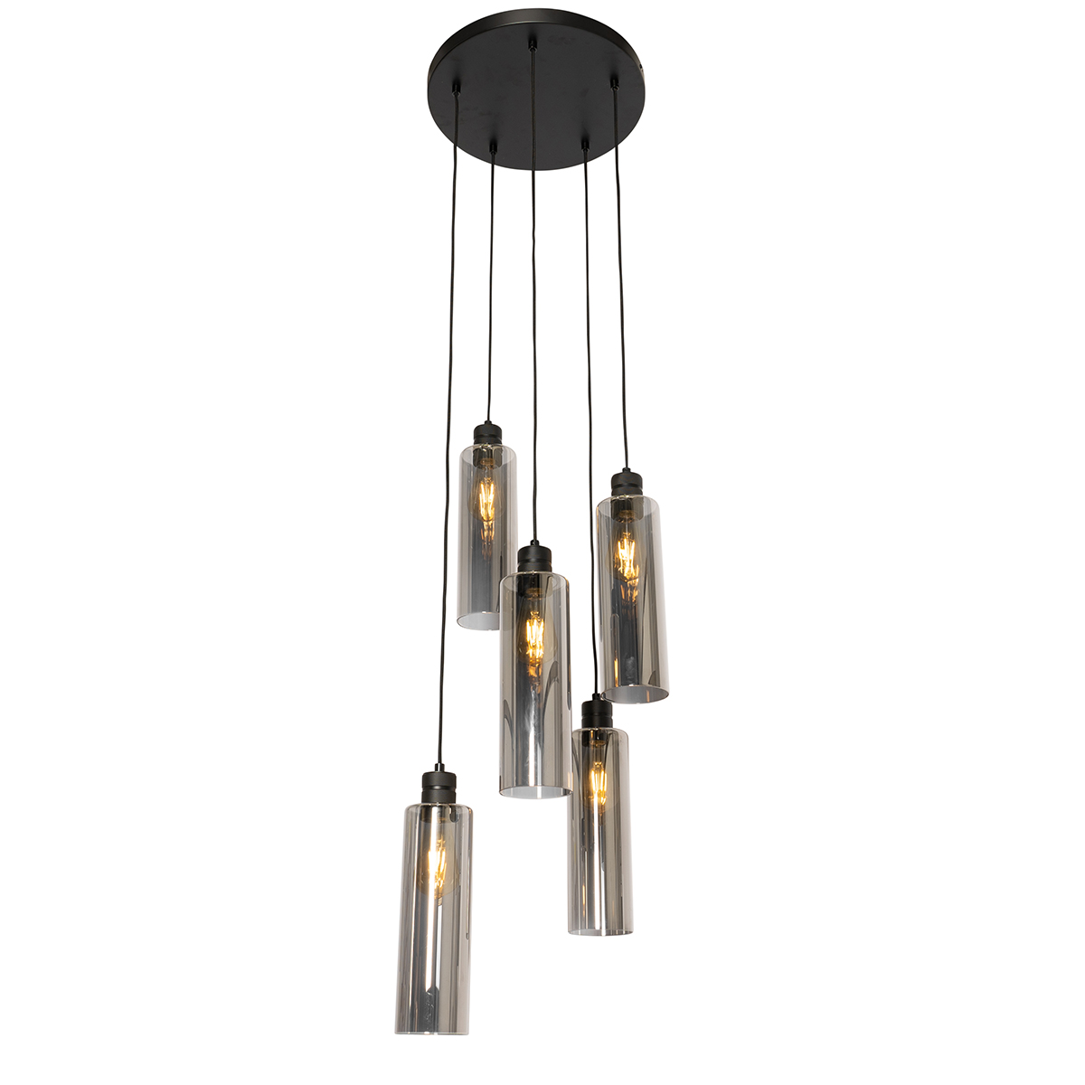 suspension moderne noire avec verre fumé 5 lumières - stavelot