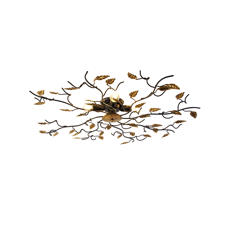 Vintage ceiling lamp black with gold 80 cm 4 lights - Foglie