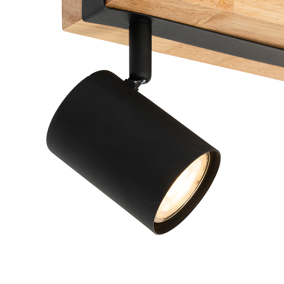 Plafoniera nera con legno 2 luci orientabile rettangolare - Jeana