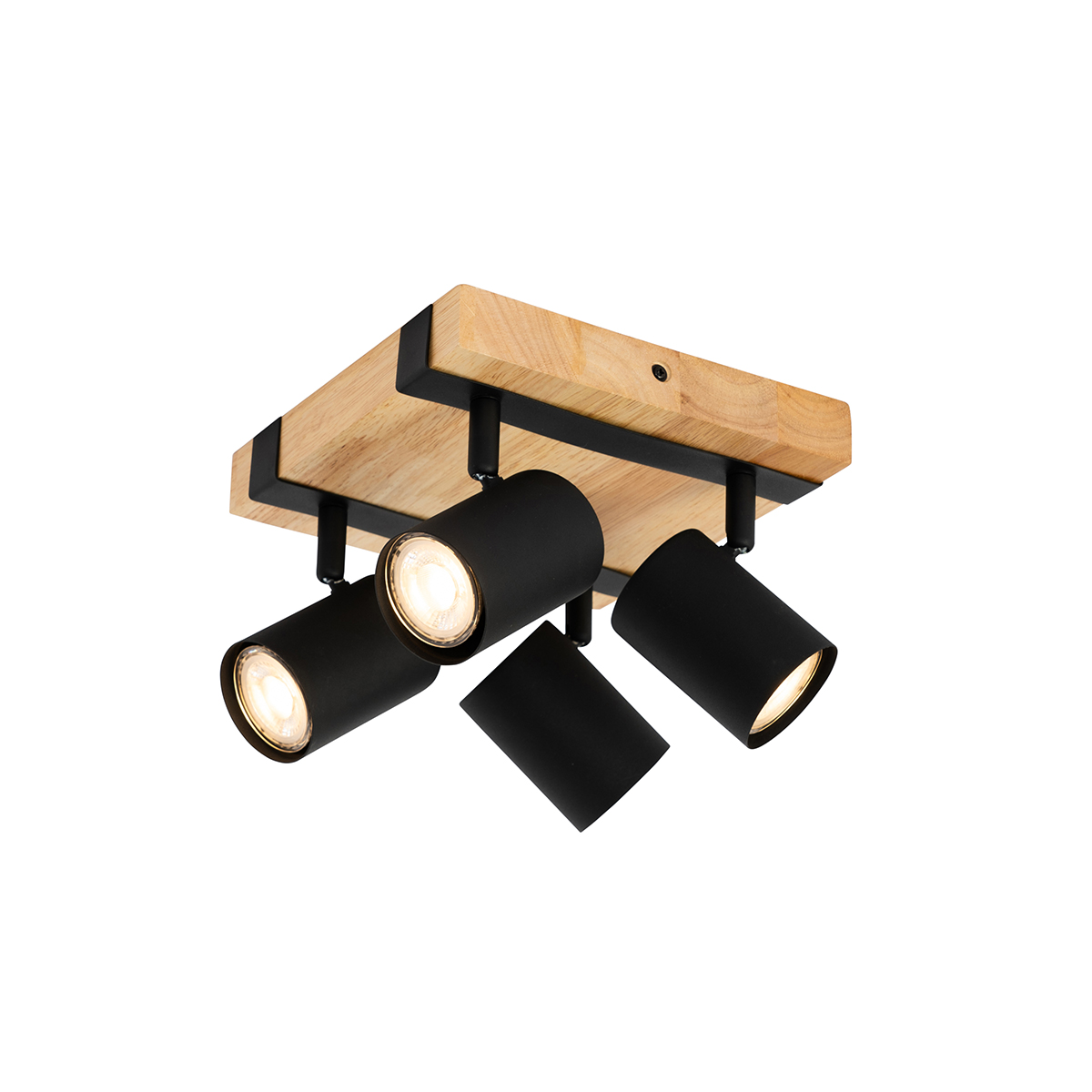 Stropné svietidlo čierne so drevom 4-svetlo nastaviteľné obdĺžnikové - Jeana