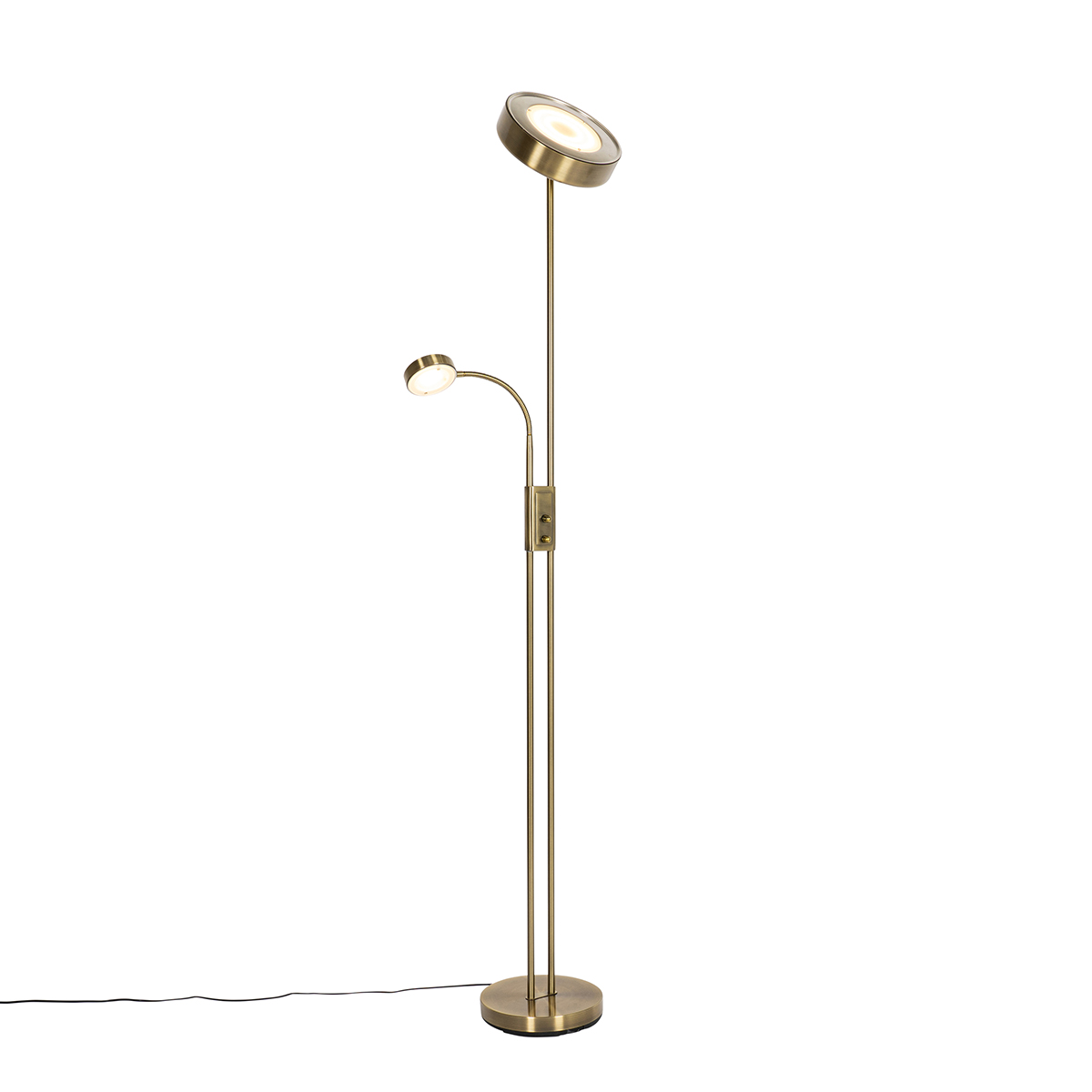 Image of Lampada da terra in bronzo con LED e dimmer con lampada da lettura - Kelso