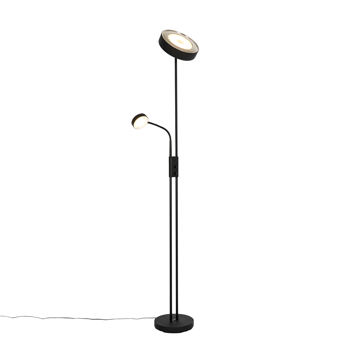 E-shop Čierna stojaca lampa vrátane LED a stmievača s lampou na čítanie - Kelso