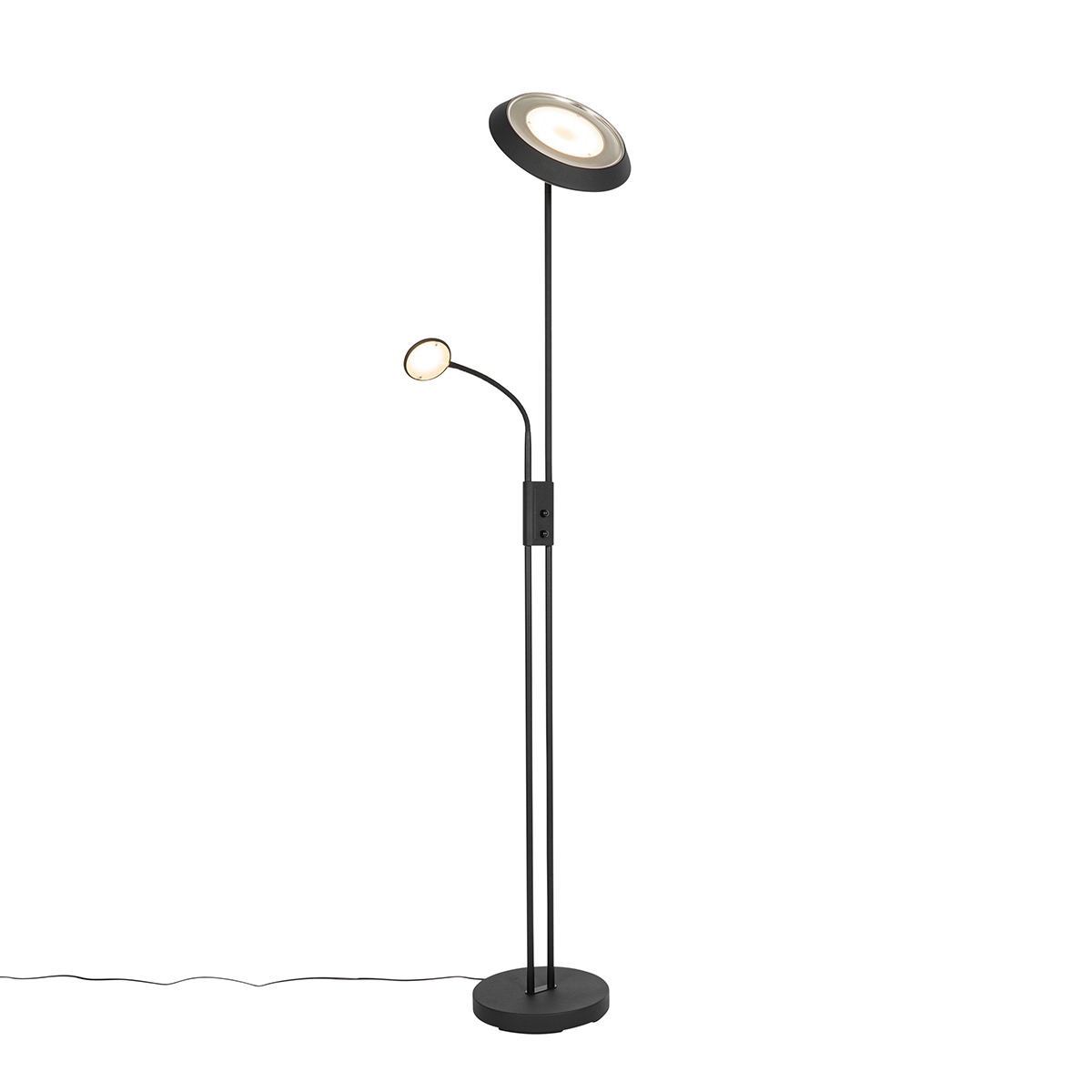 Levně Stojací lampa černá včetně LED a stmívače s lampičkou na čtení - Fez