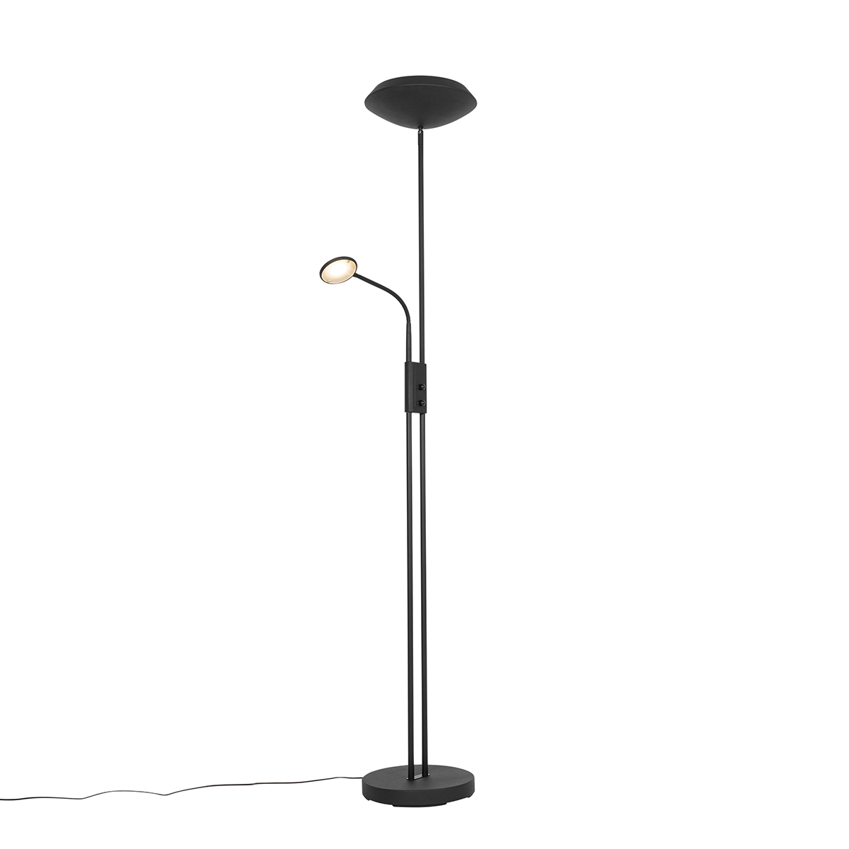 lampadaire noir avec led et variateur avec lampe de lecture - fez