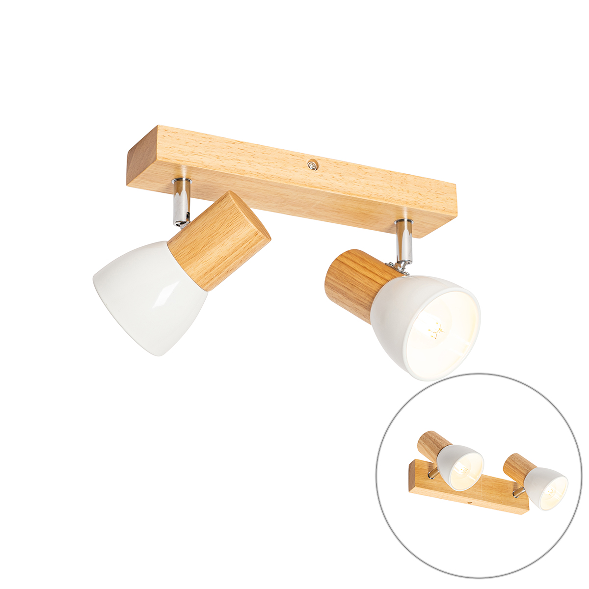 Stropné bodové drevo s bielym 2-svetlom nastaviteľné - Thorin