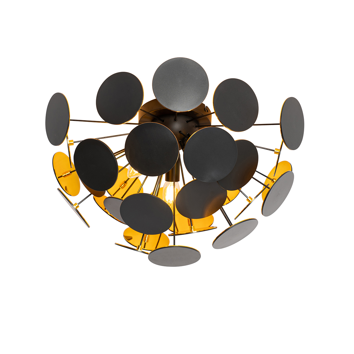 Image of Plafoniera design nero con oro 54cm 3 luci - Cerchio