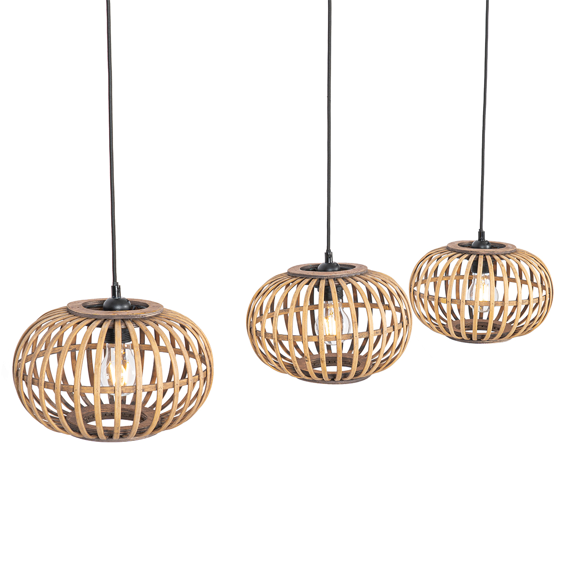Lampada a sospensione orientale in bambù 3 luci rettangolare - Amira