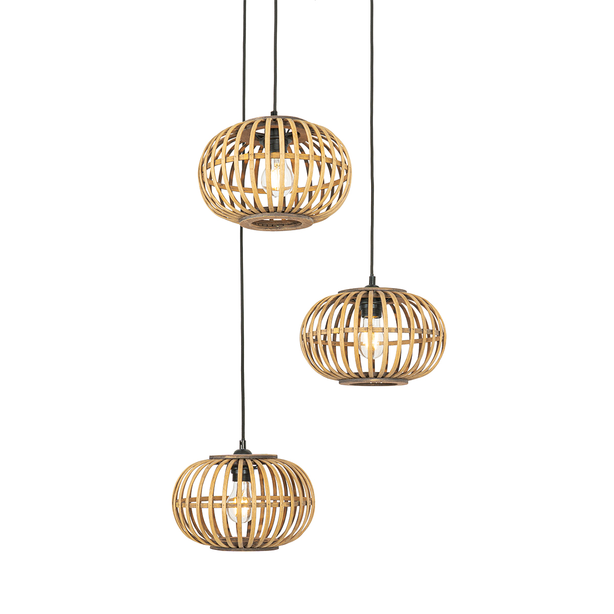 Lampada a sospensione orientale in bambù 3 luci rotonda - Amira