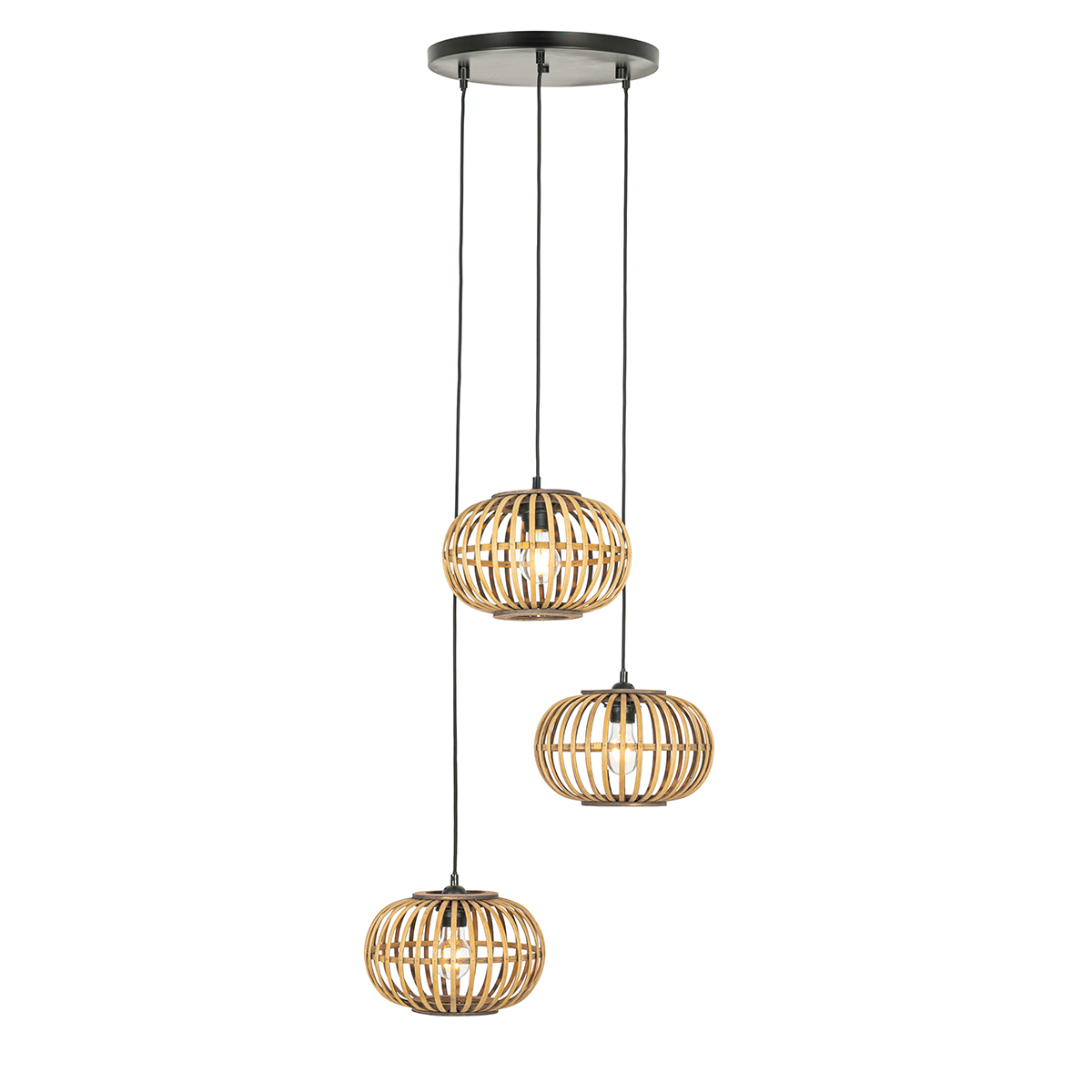 Lampada a sospensione orientale in bambù 3 luci rotonda - Amira