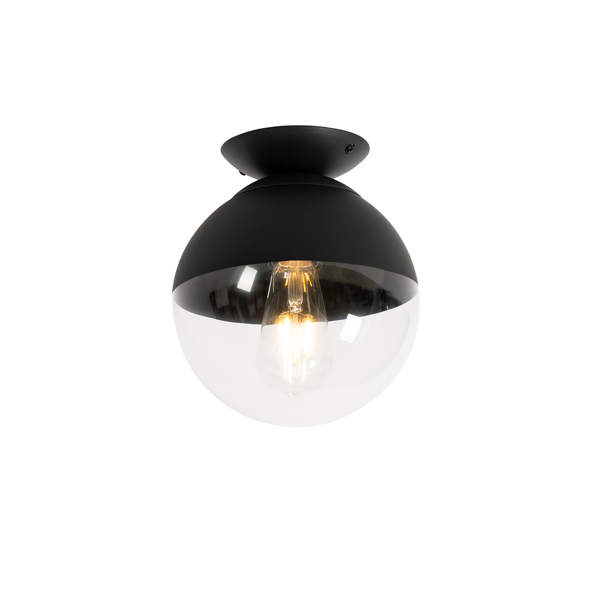 Retro ceiling lamp black with clear glass - Eclipse
