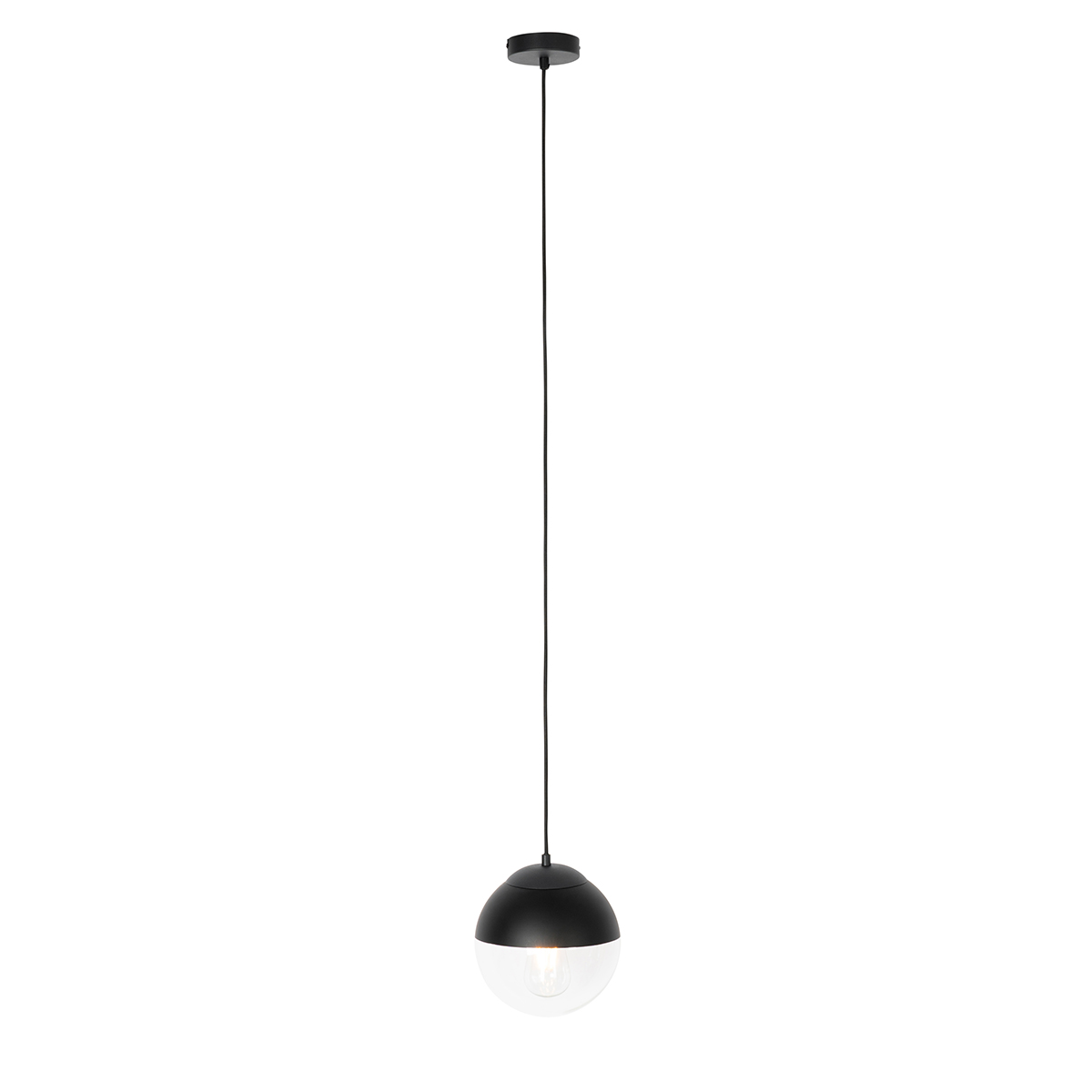 Lampada a sospensione retrò nera con vetro trasparente 20 cm - Eclipse