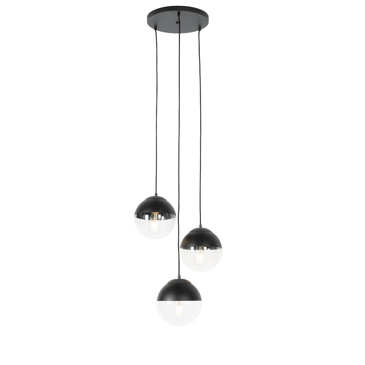 Retro hanging lamp black with clear glass round 3-light - Eclipse