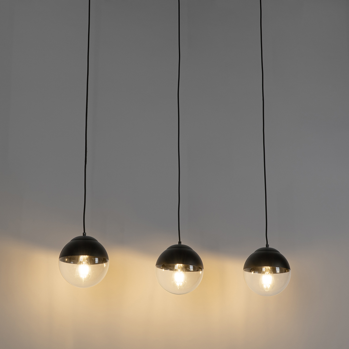 Lámpara colgante retro negra con cristal transparente oblongo 3 luces - Eclipse