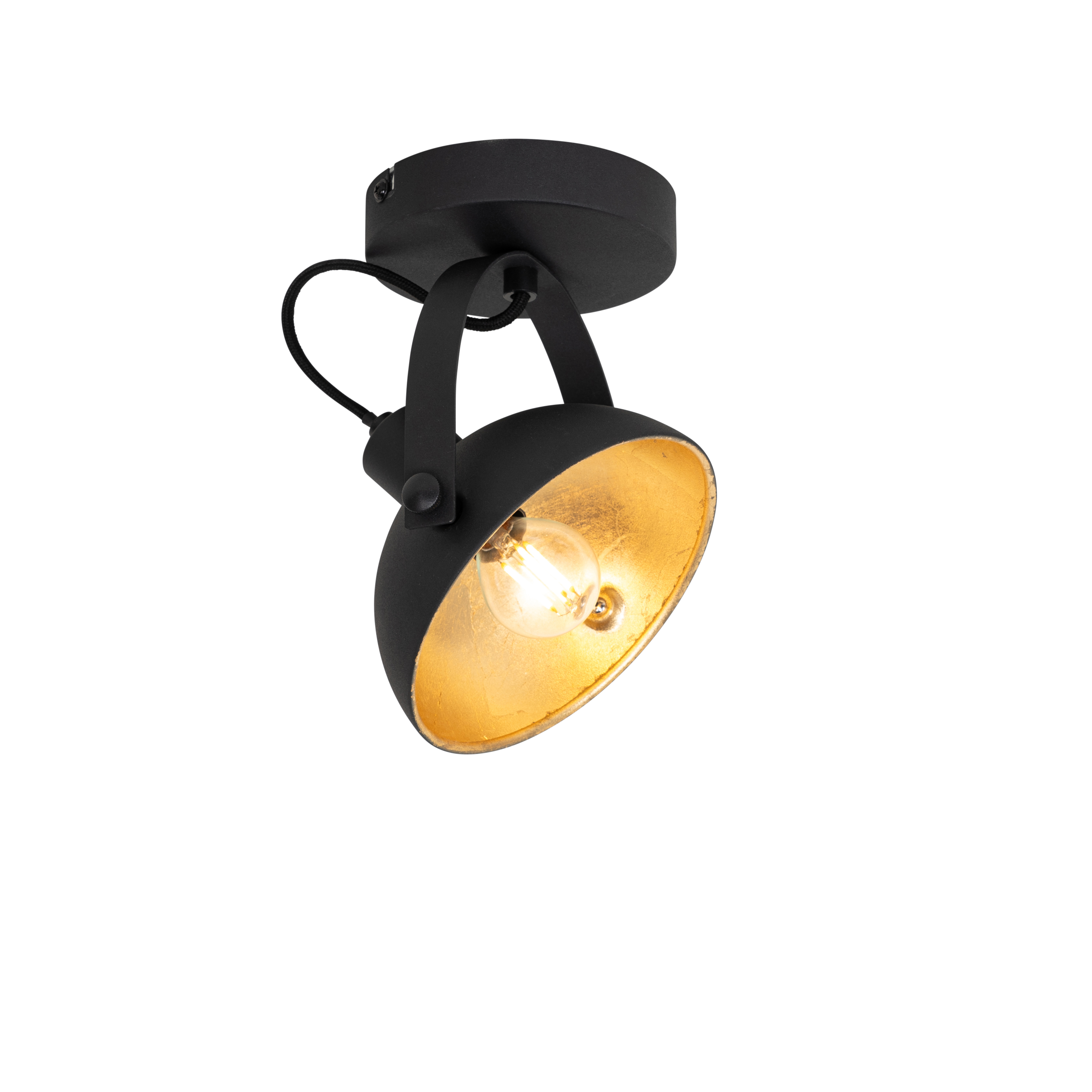 Industriële plafondlamp zwart met goud 15 cm verstelbaar - Magnax