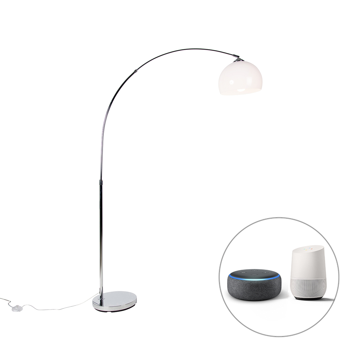 Smart båglampa krom med vit skärm inkl Wifi A60 – Arc Basic