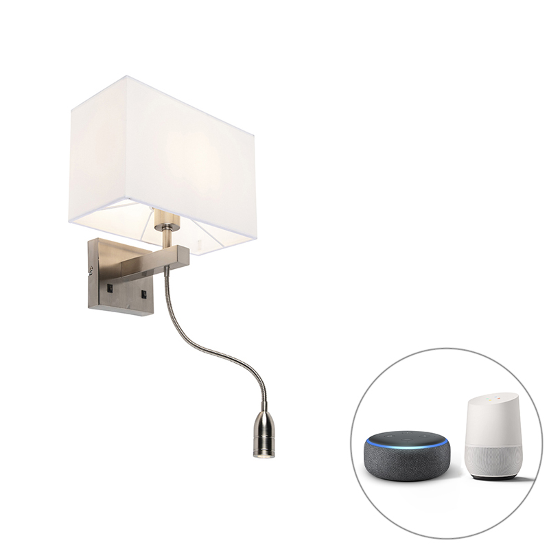 Smart Væglampe stål med skærm cremehvid inkl. Wifi P45 – Bergamo