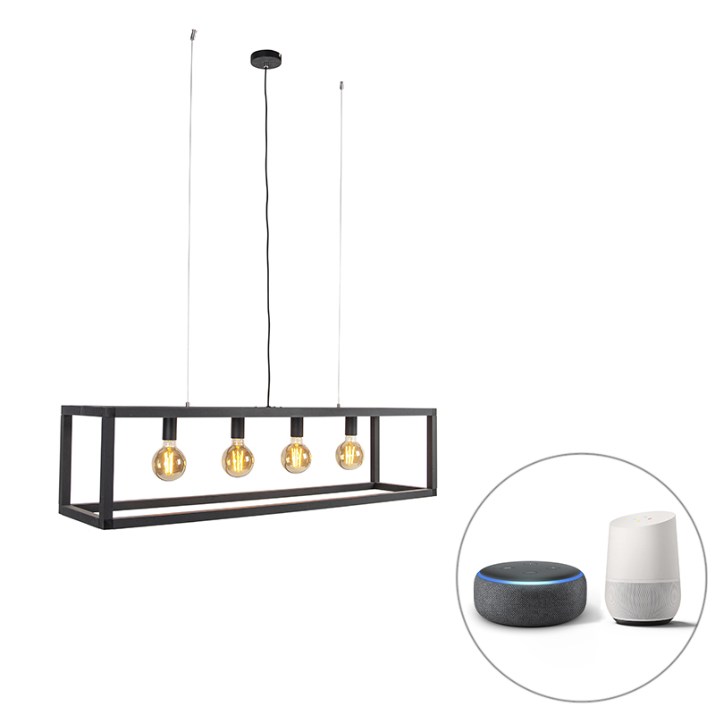 Smart hanglamp zwart 4-lichts incl. Wifi G95 - Big Cage 2