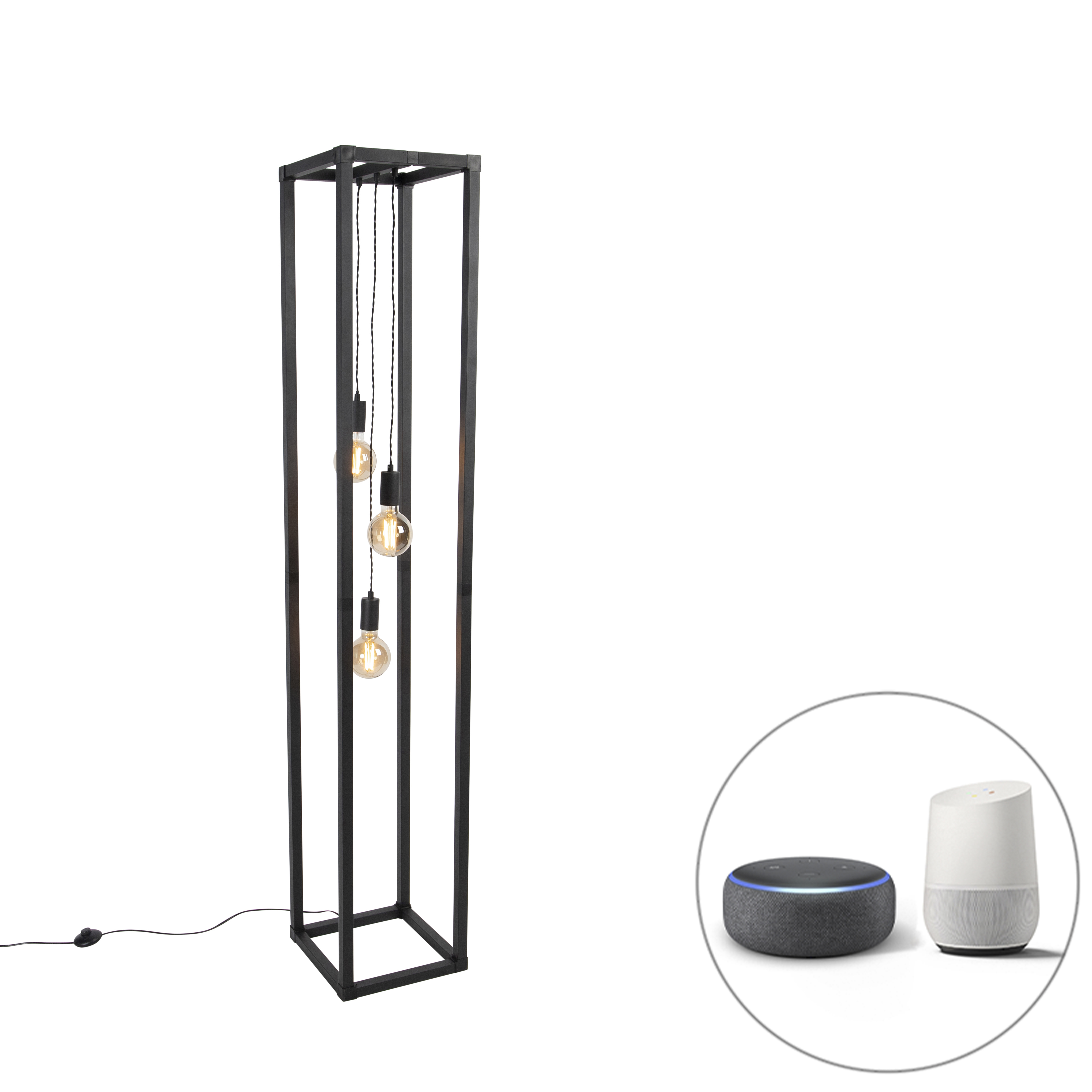 Smart vloerlamp zwart 3-lichts incl. Wifi G95 - Big Cage