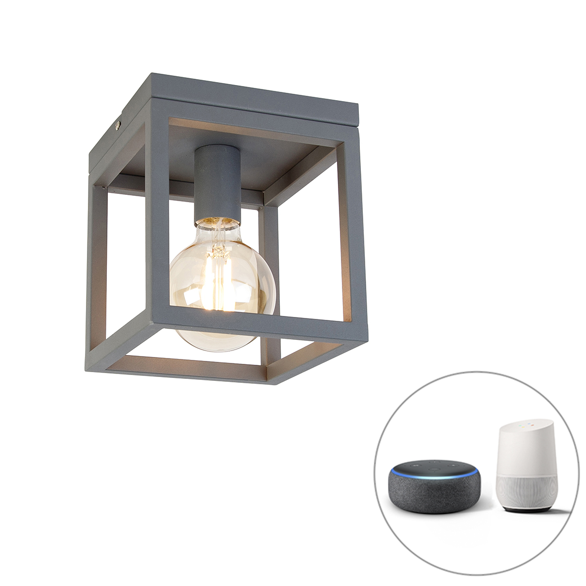 Industriële smart plafondlamp donkergrijs incl. Wifi G95 - Cage