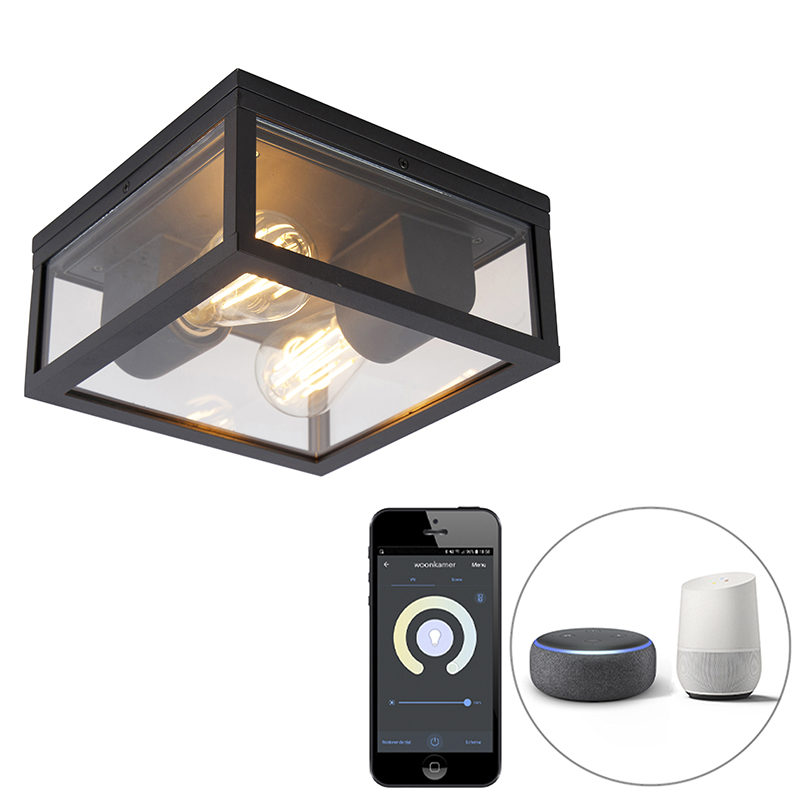 Smart plafondlamp zwart IP44 2-lichts incl. Wifi ST64 - Charlois