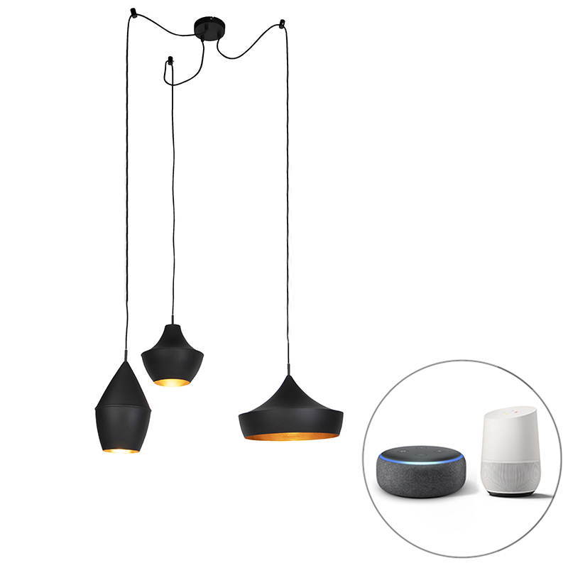 Set van 3 smart hanglampen zwart met goud incl. Wifi A60 - Depeche
