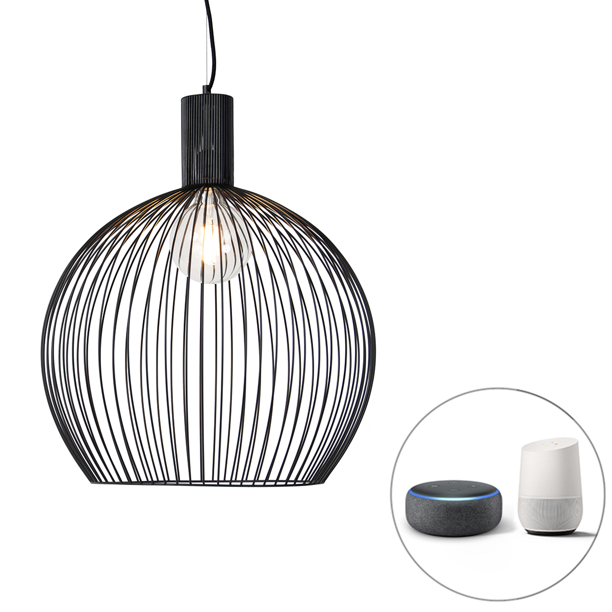 Inteligentné okrúhle závesné svietidlo čierne 50 cm vrátane Wifi G95 - Dos