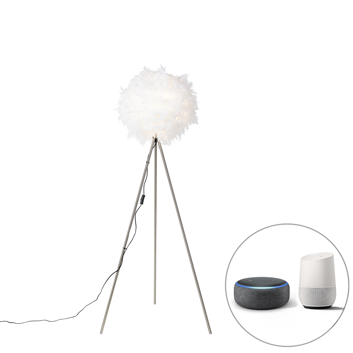Levně Chytrá romantická stojací lampa bílá včetně Wifi A60 - Feather