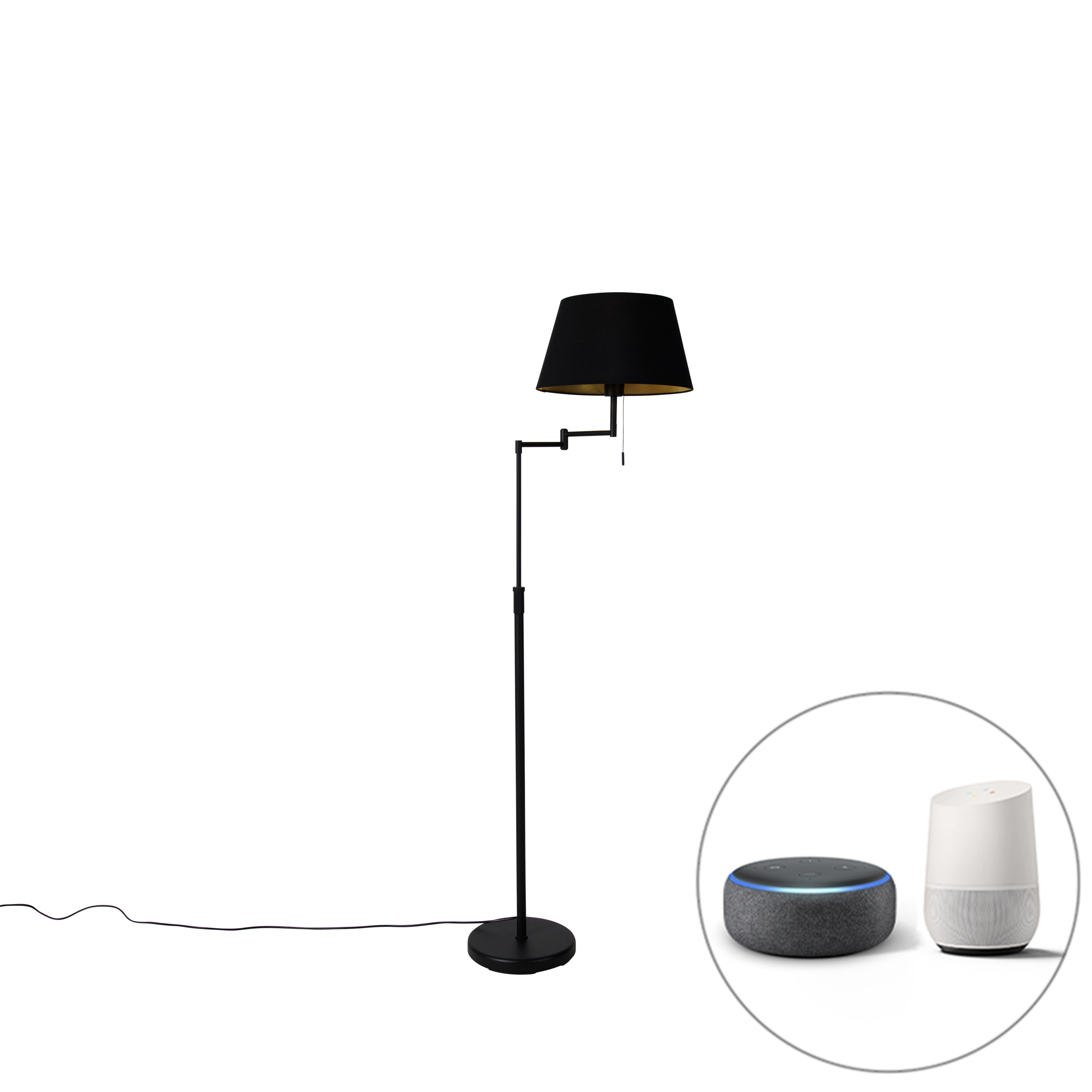 E-shop Inteligentná stojaca lampa čierna s čiernym tienidlom vrátane Wifi A60 - Ladas Deluxe