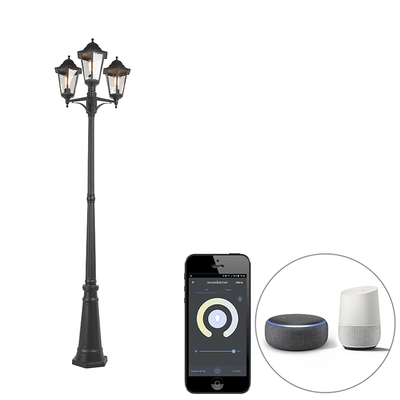 E-shop Inteligentná vonkajšia lampa čierna 3-svetlá vrátane WiFi ST64 - New Orleans