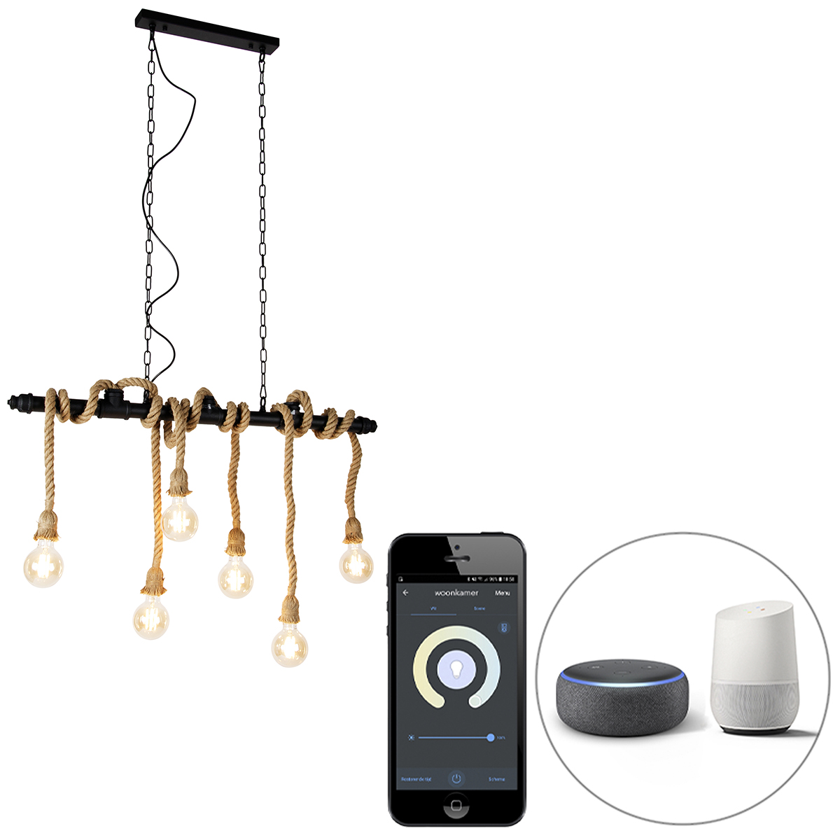 Smart hanglamp zwart 6-lichts incl. Wifi G95 - Plural