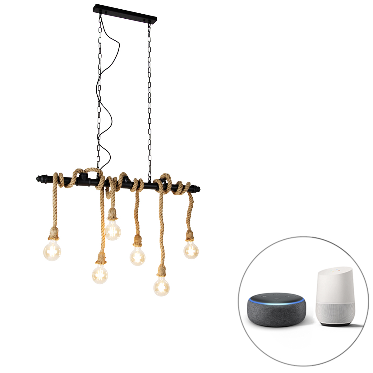 Inteligentná závesná lampa čierna 6 svetiel vrátane Wifi G95 - Plural