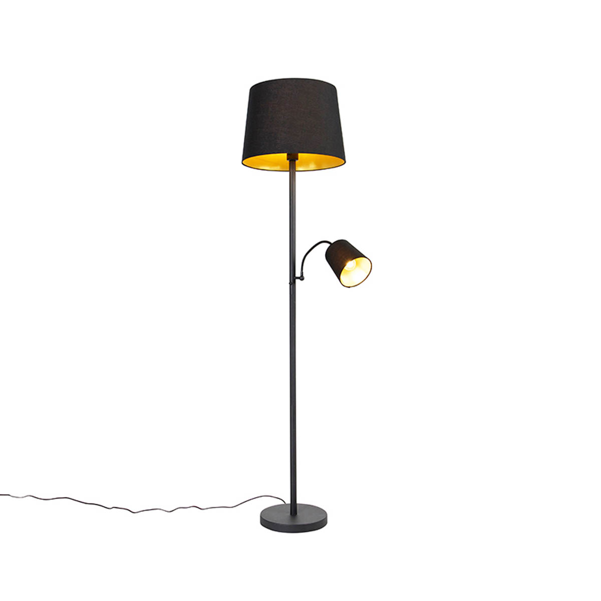 QAZQA Smart vloerlamp zwart met goud incl. Wifi A60 en E14 - Retro