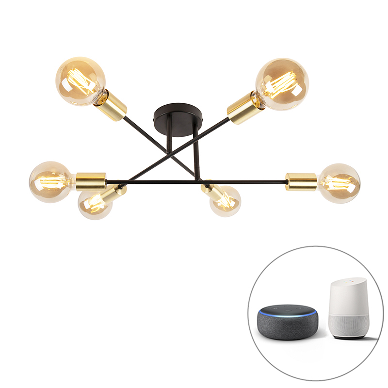 E-shop Inteligentné stropné svietidlo čierne so zlatými 6 svetlami vrátane Wifi G95 - Sydney Bondi