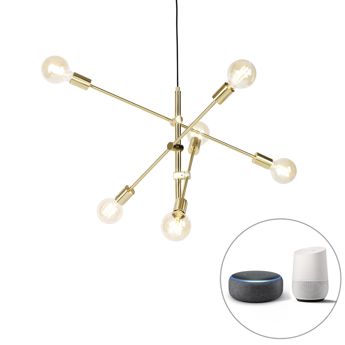 Inteligentné závesné svietidlo mosadzné 6-žiarovkové vrátane Wifi G95 - Sydney