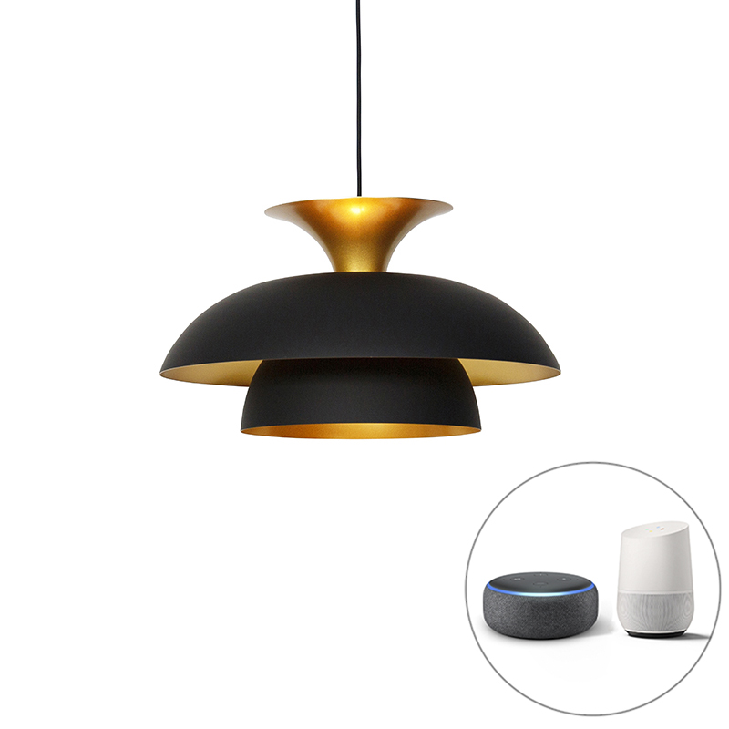 Lampă de suspendare inteligentă neagră cu aur cu Wifi G95 - Titus