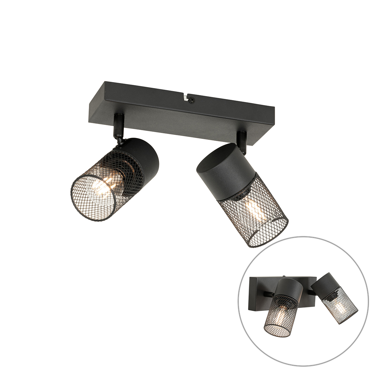 Priemyselné bodové svetlo čierne 2-žiarovkové nastaviteľné - Jim