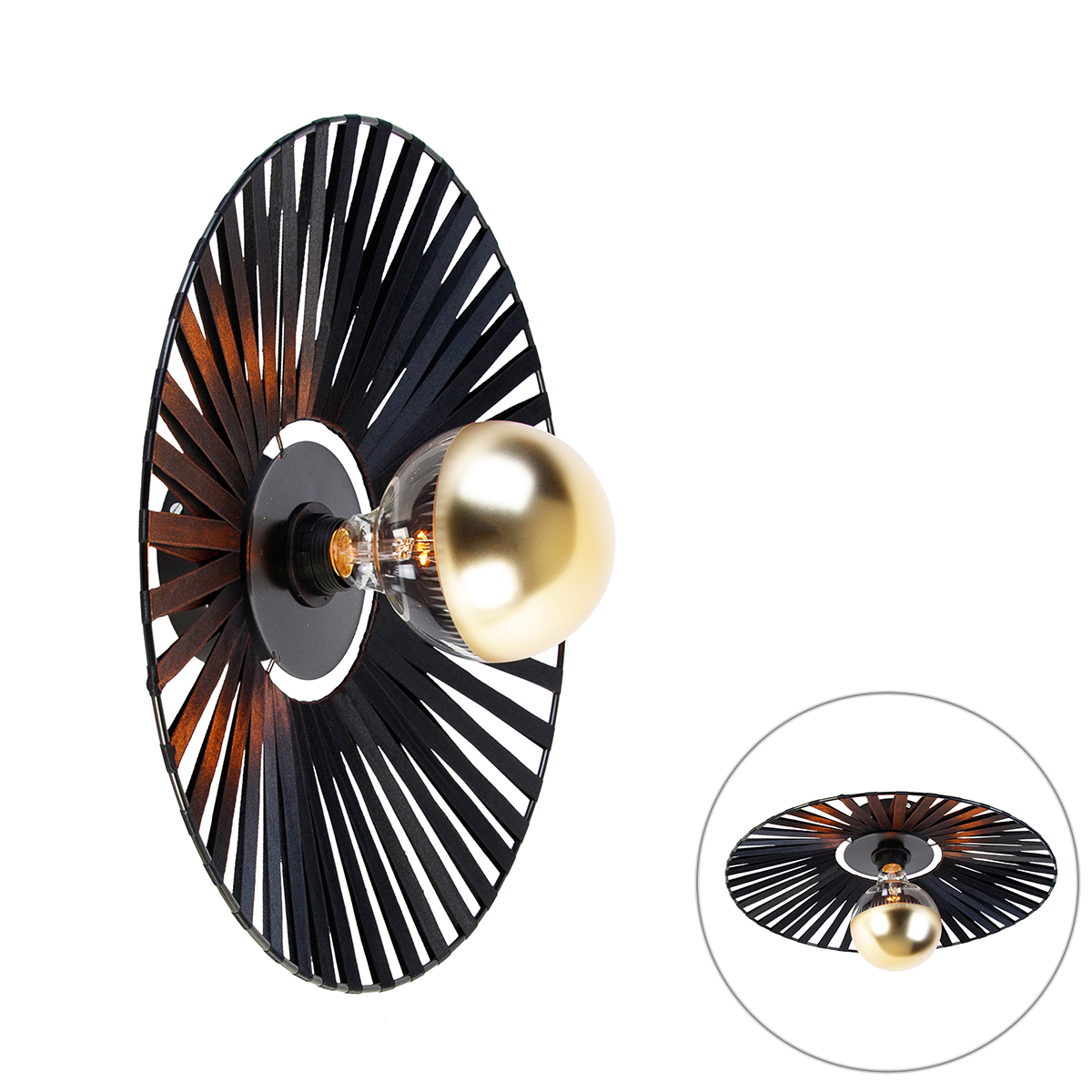 Wandlamp zwart 46 cm incl. G125 kopspiegel goud dimbaar - Leia