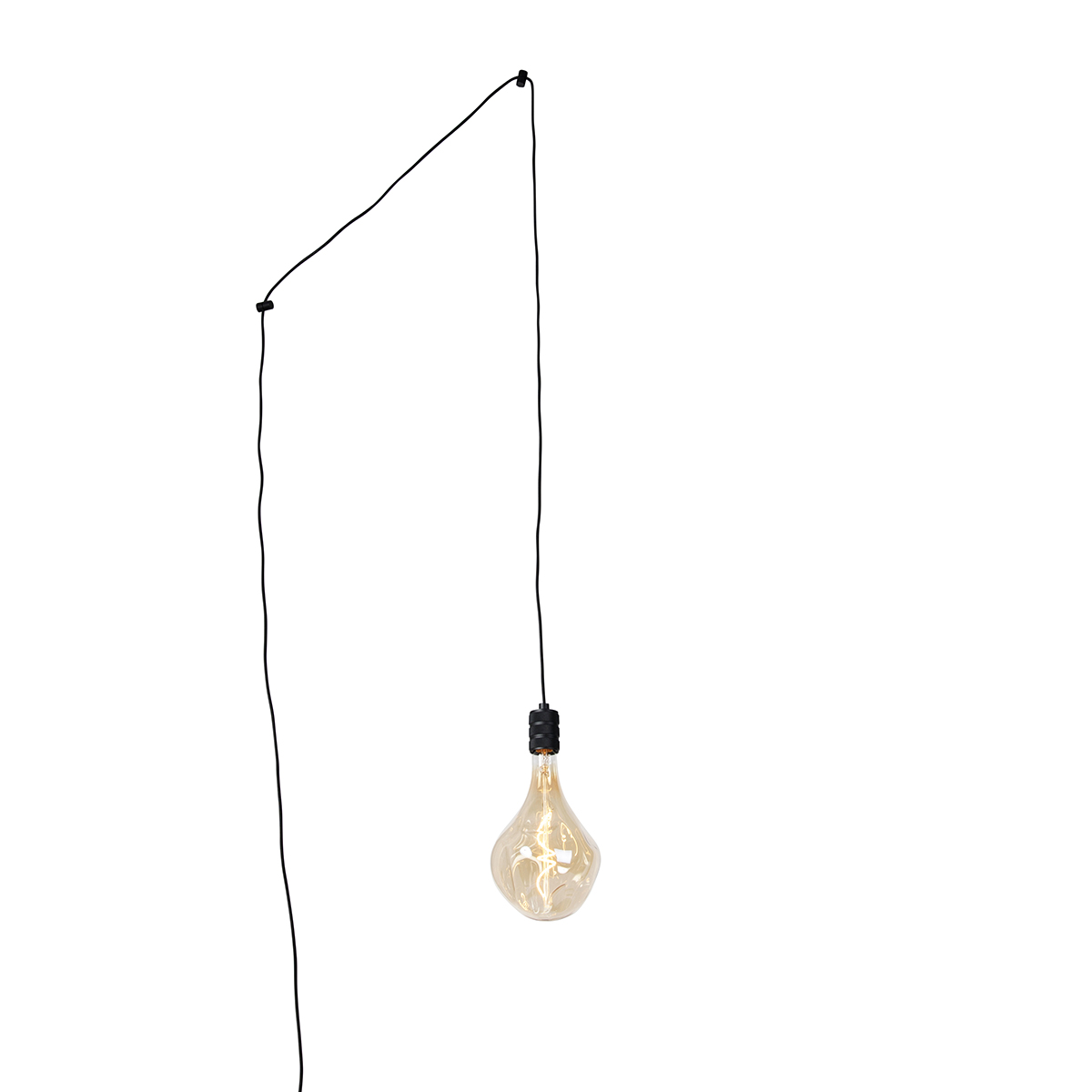 Hanglamp zwart met stekker incl. PS160 goldline dimbaar- Cavalux