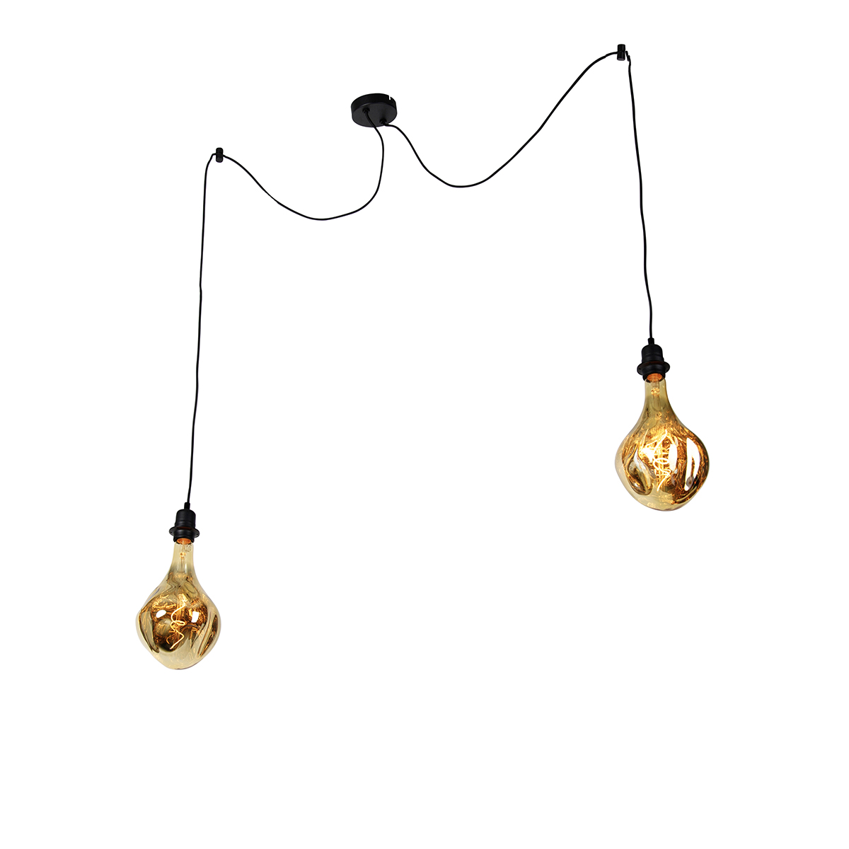 Závesné svietidlo čierne 2-žiarovkové vrátane LED zrkadla zlaté stmievateľné - Cava