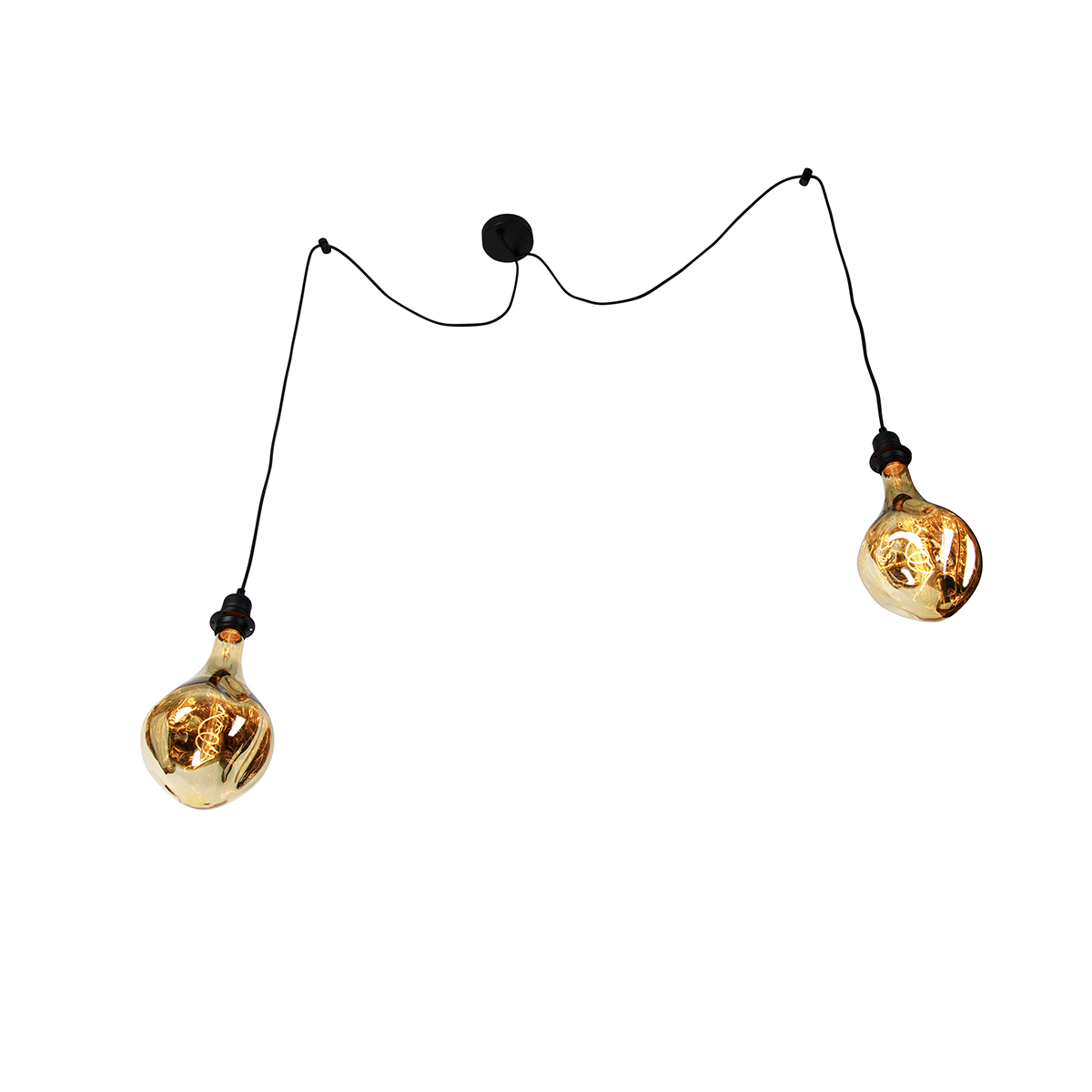 Lampada a sospensione nera 2 luci incl. LED specchio oro dimmerabile - Cava