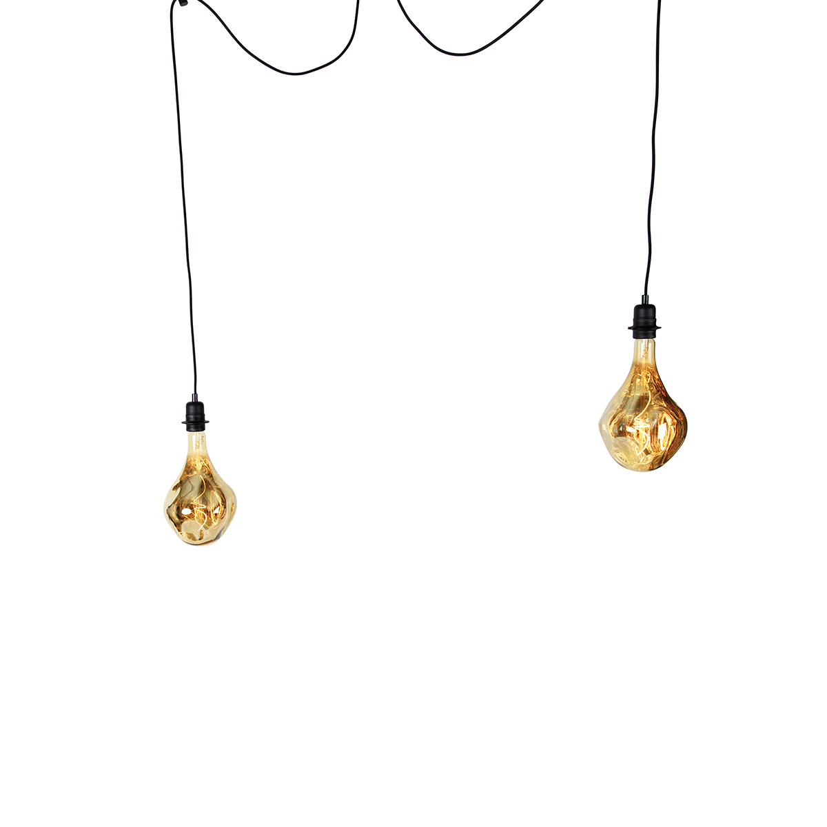 Lampada a sospensione nera 2 luci incl. LED specchio oro dimmerabile - Cava