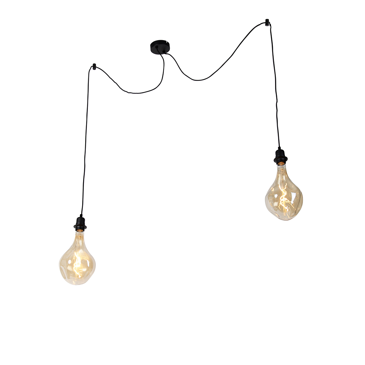 Hanglamp zwart 2-lichts incl. LED goud dimbaar - Cava Luxe