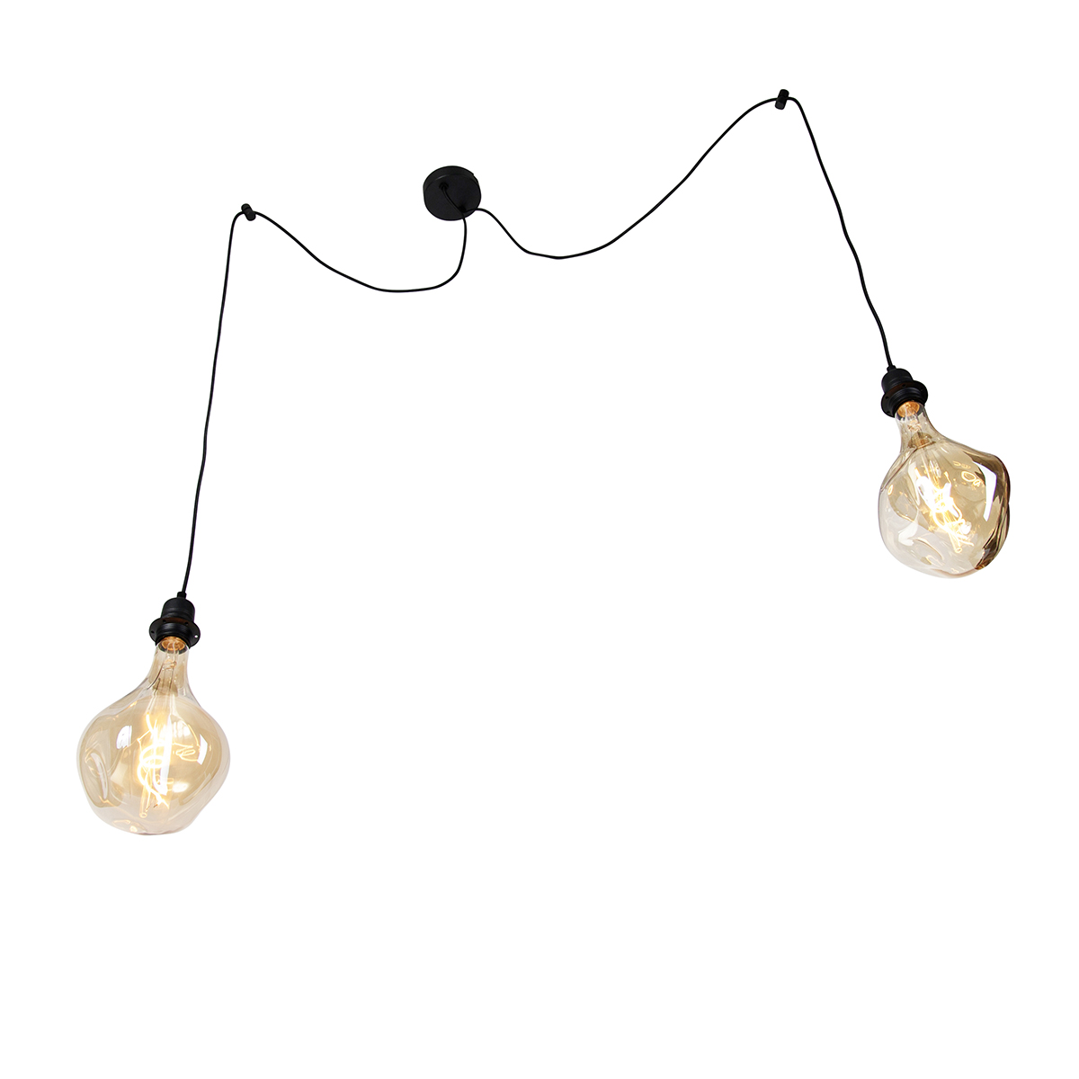 Lampada a sospensione nera 2 luci con LED oro dimmerabile - Cava Luxe