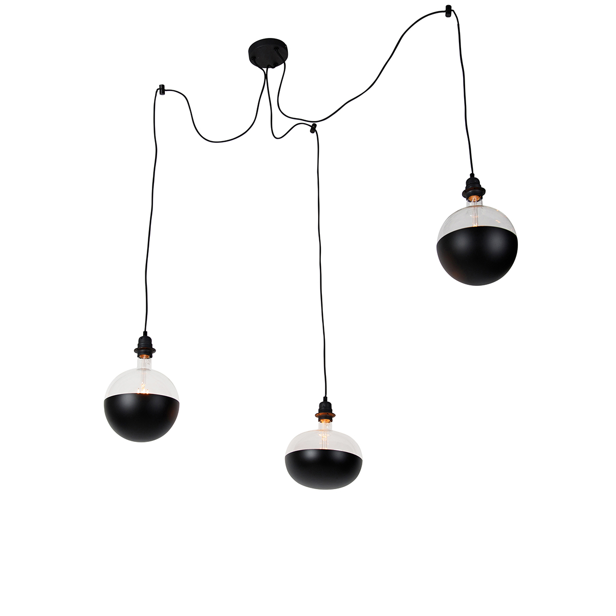 Lampă suspendată neagră 3 lumini cu oglindă frontală neagră reglabilă - Cava Luxe