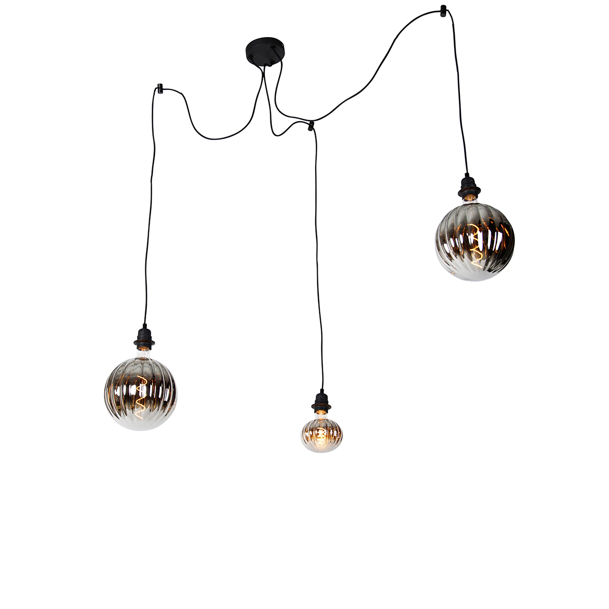 Hanglamp zwart 3-lichts incl. LED smoke dimbaar - Cava Luxe