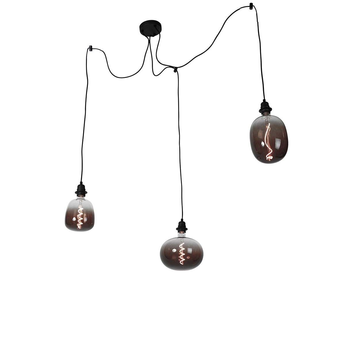 Lampă suspendată neagră cu 3 lumini, inclusiv LED mix fum, reglabilă - Cava Luxe