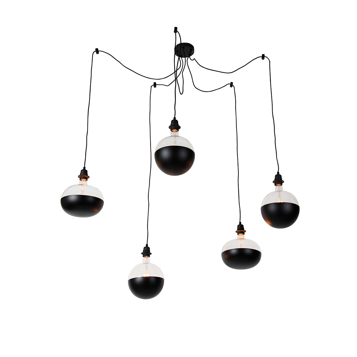 Függesztett lámpa fekete 5 lámpával, fekete felső tükörrel szabályozható - Cava Luxe
